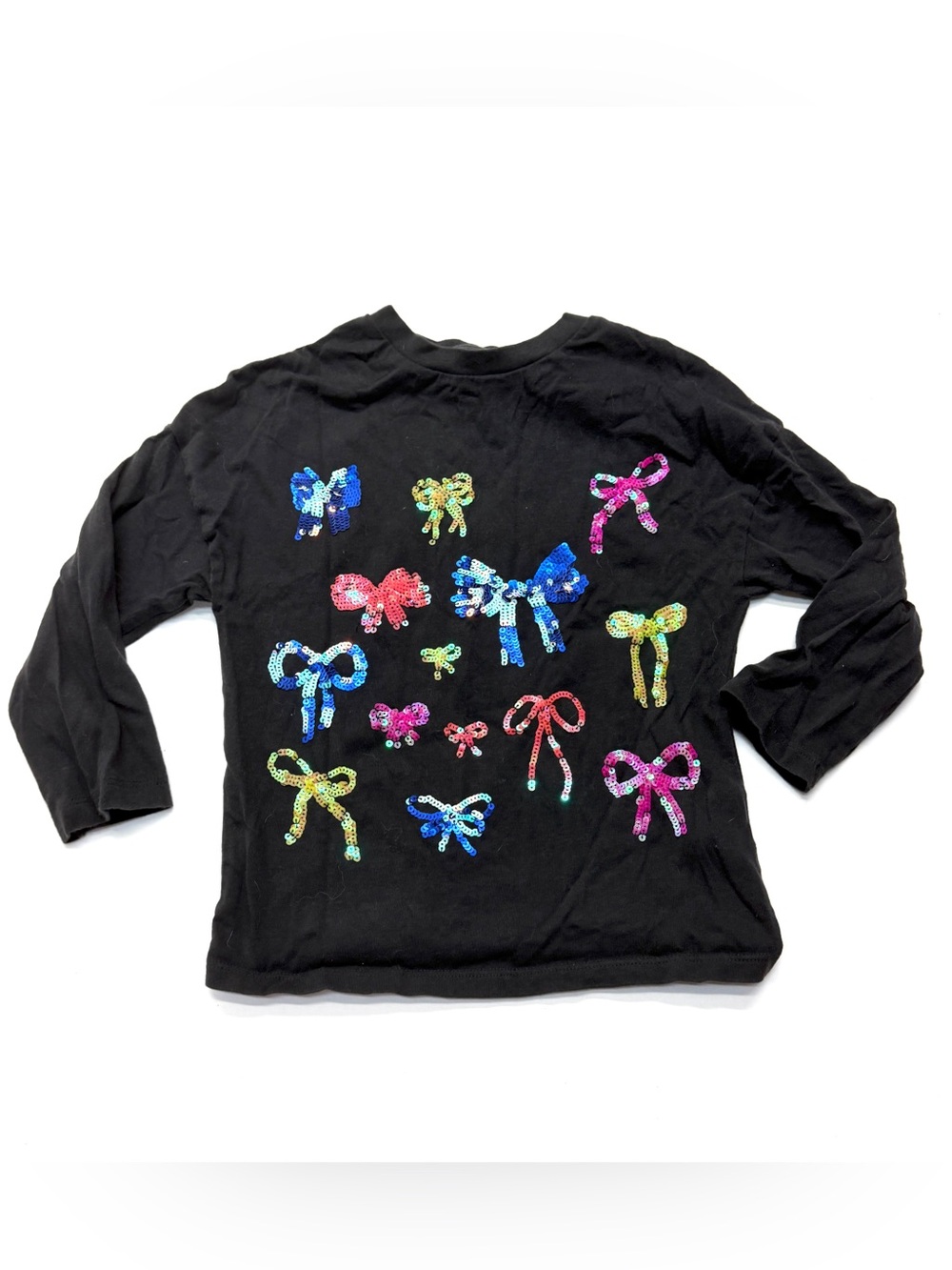 Next Direct UK Charcoal Gray Long-Sleeve Tee Multicolor Sequin Bows Boxy